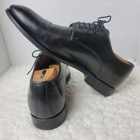 Bontoni Wholecut Oxford Mens Size 10.5 Navy Black Leather Brogue Dress Shoes - Picture 6 of 10